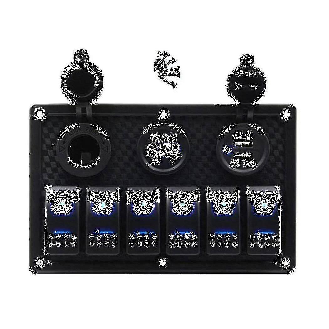 12/24v 6 Buttons Switch Panel With Digital Voltmeter Tester 3.0 Usb Chargers Bule Light Boat Power