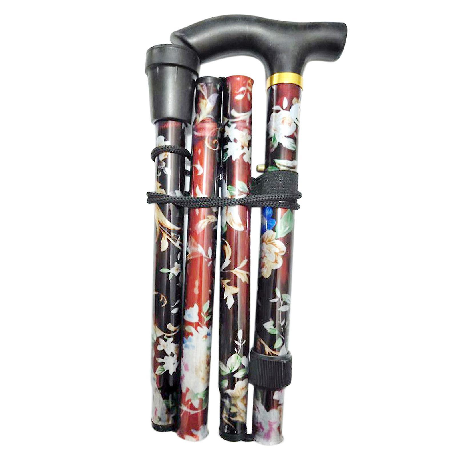 Foldable Cane Adjustable 5-Section Hand Walking Stick Camping Pole Black