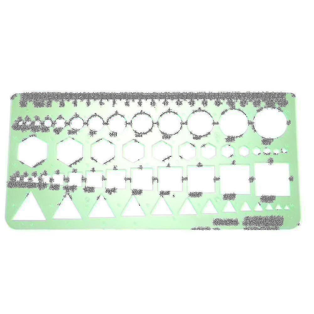 Green Plastic Circles Squares Hexagons Geometric Template Ruler 0-20cm