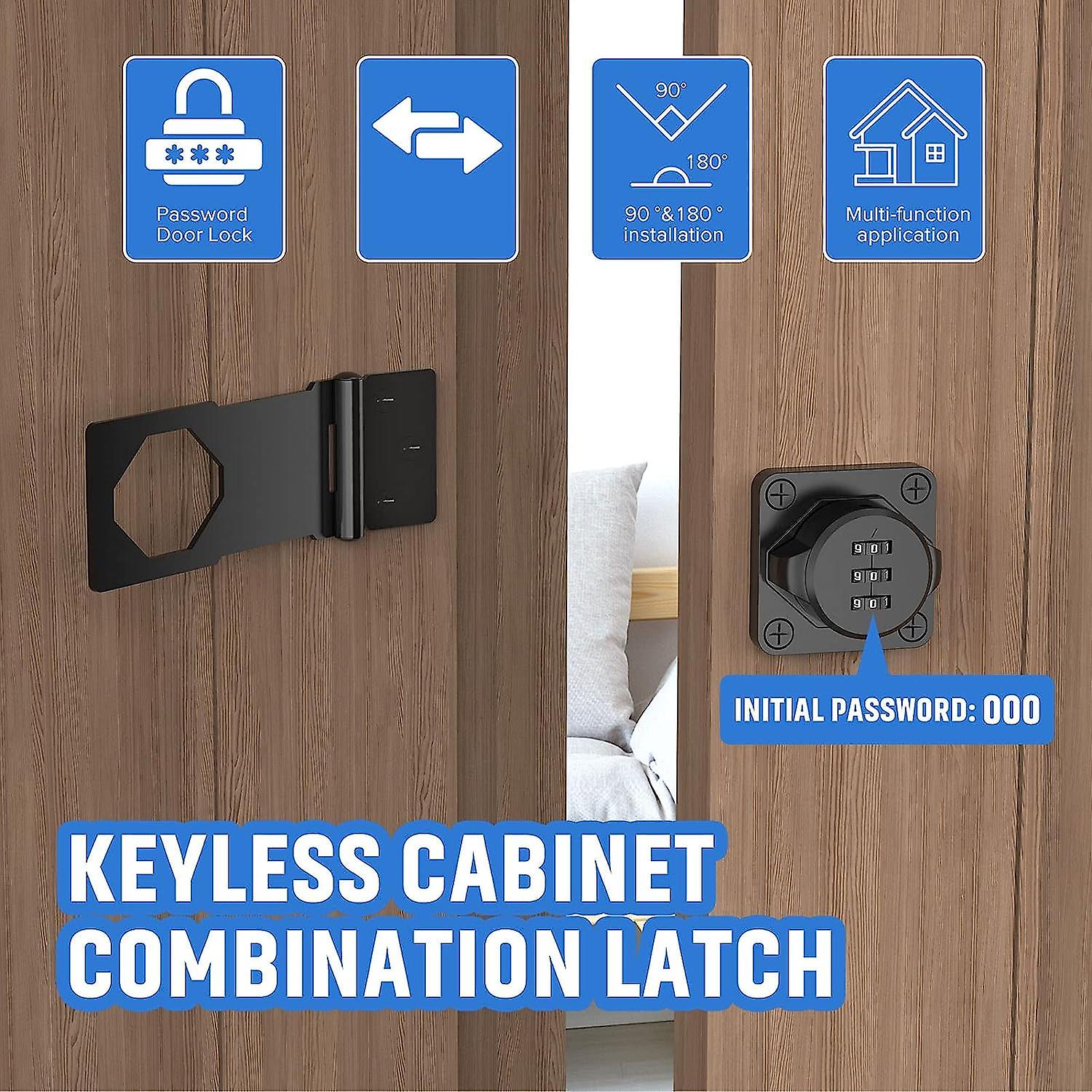 Password Hasp Lock For Cabinets & Small Doors - 90 Degree Sliding Barn Door Style, Keyless - View #4