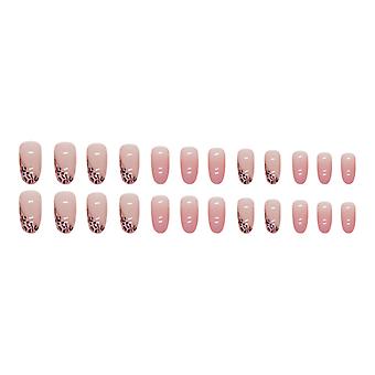 Leopardengedruckte glänzende rosa falsche Nägel mit harmlosen und glatten Kantennägeln für Fingernagel-DIY-Dekoration