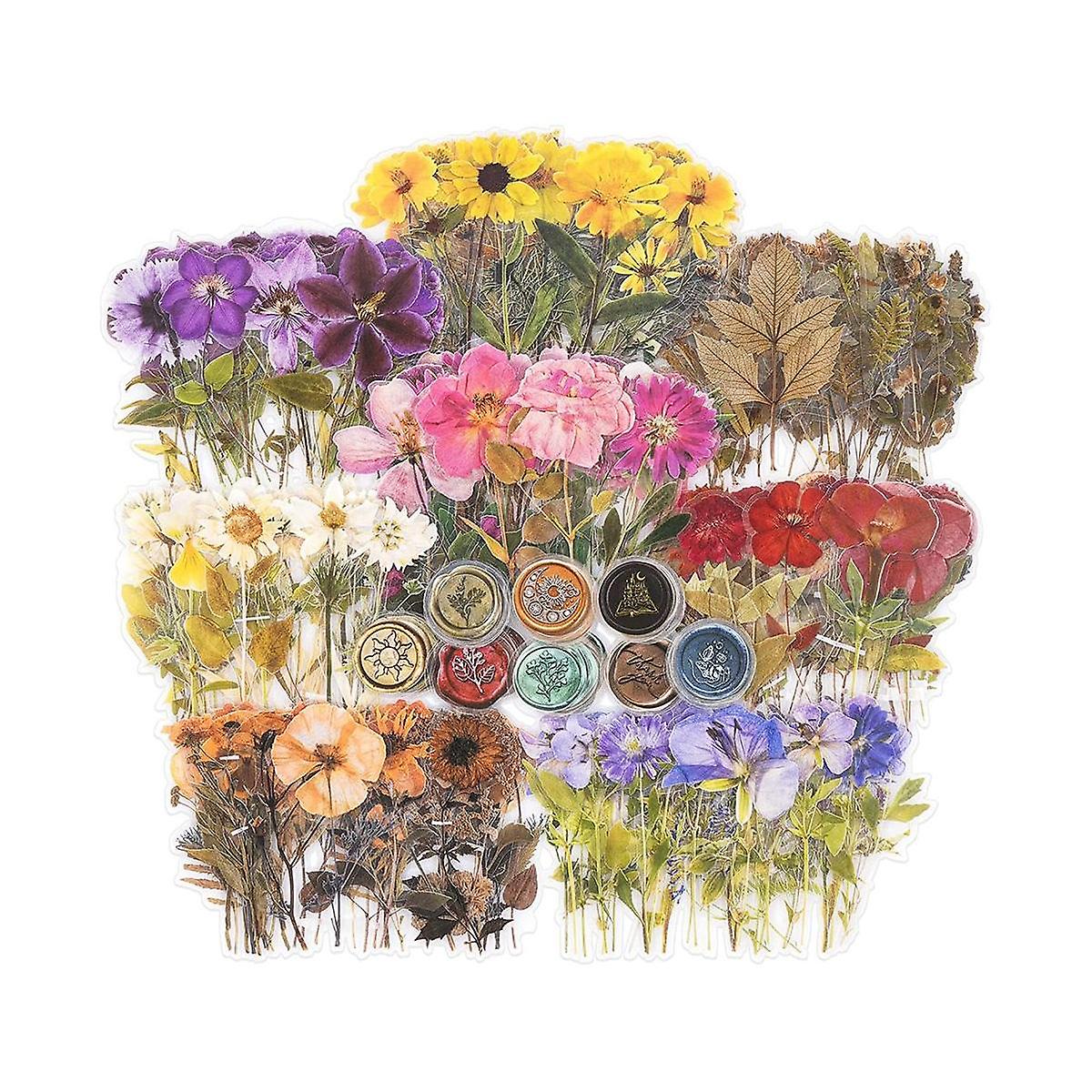 Pressed Flower Theme Stickers Set (320 Pieces) Dried Flowers Resin Stickers Decals Floral Botanical