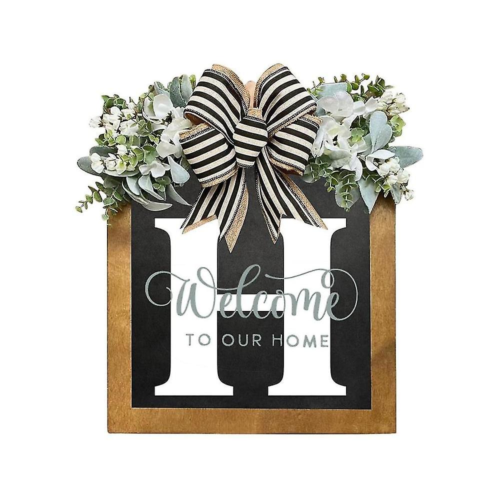 Unique Last Name Year Round Front With Bow, 16inch Welcome Sign Garland Farmhouse Wreath M