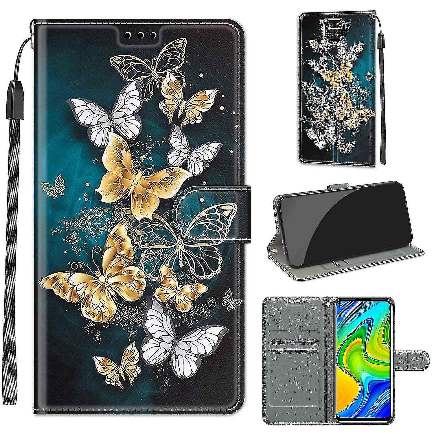 Compatible With Xiaomi Redmi Note 9 Gold And Silver Butterfly Mobile Case