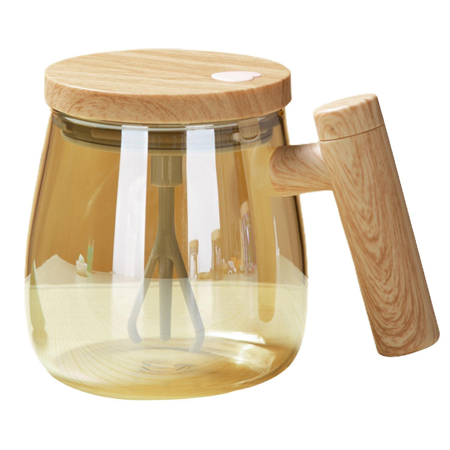 Automatic Self-Stirring Coffee Mug with Wooden Handle One-Key Start Electric High-Speed Stirring Cup
