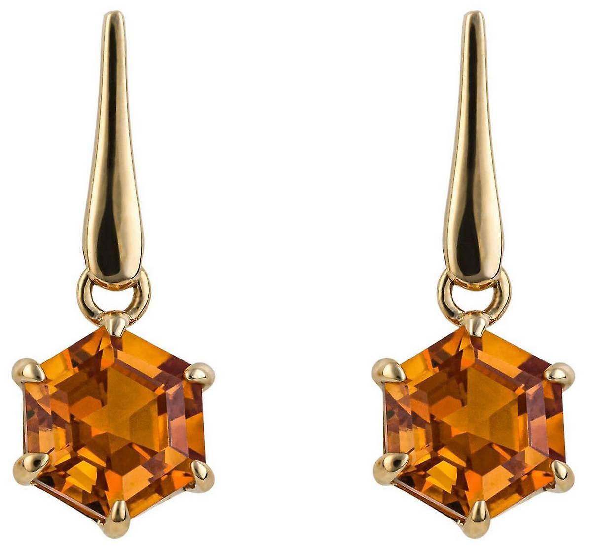 Elements Gold Hexagonal Citrine Earrings - Gold/Orange