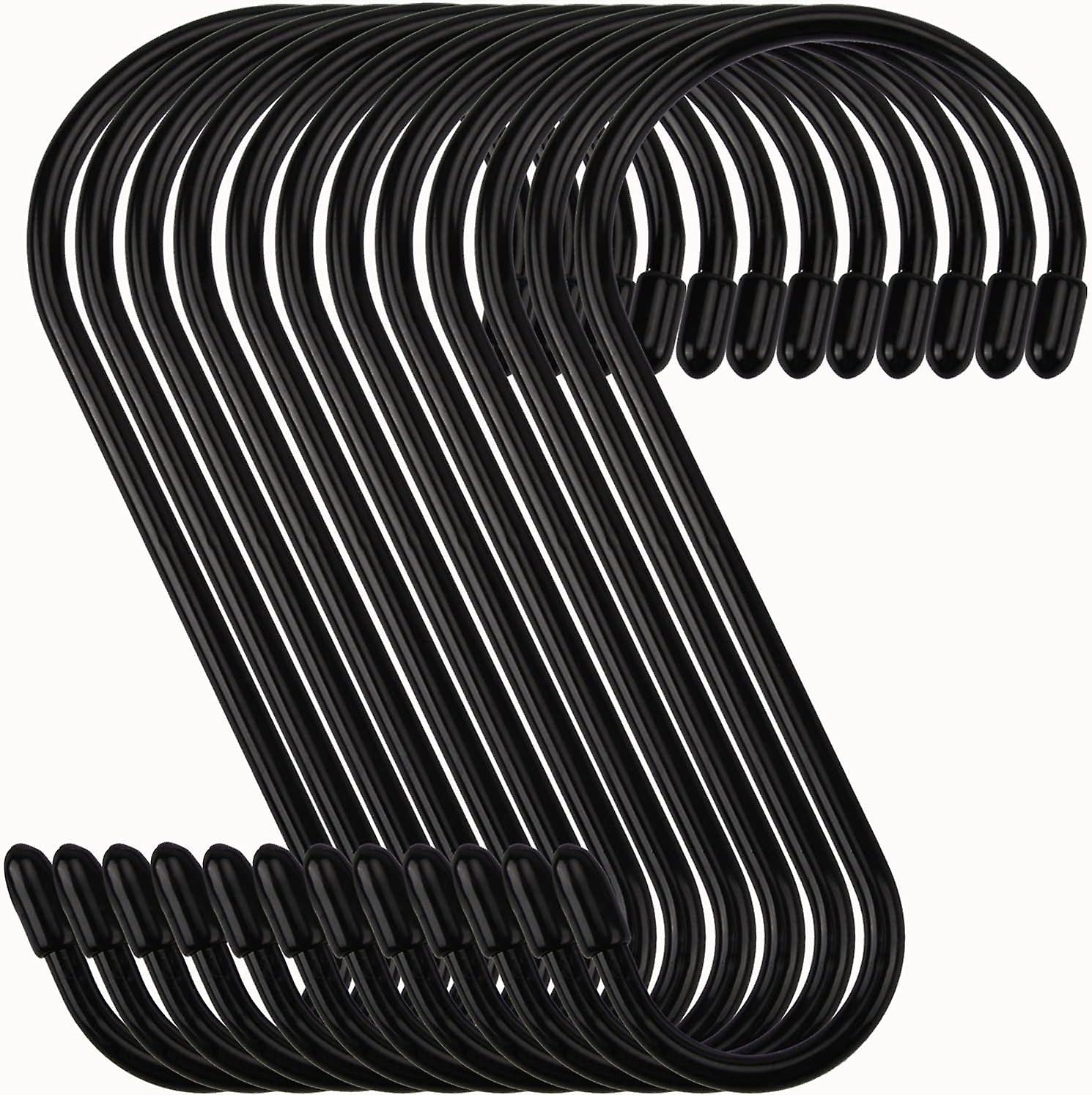 12PCS 6 inch s Hook, large VINYL COATED s Hook, anti - slip Heavy s Hook with Rubber stop, Steel Metal Black Rubber Coated closets s Hook, for Suspens
