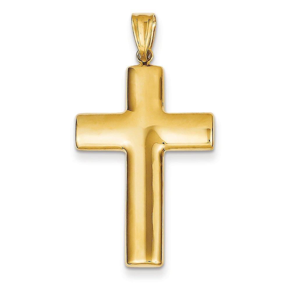 14k Yellow Gold Hollow Polished Religious Faith Cross Pendant Necklace 21.4x40mm-Pendant for Women