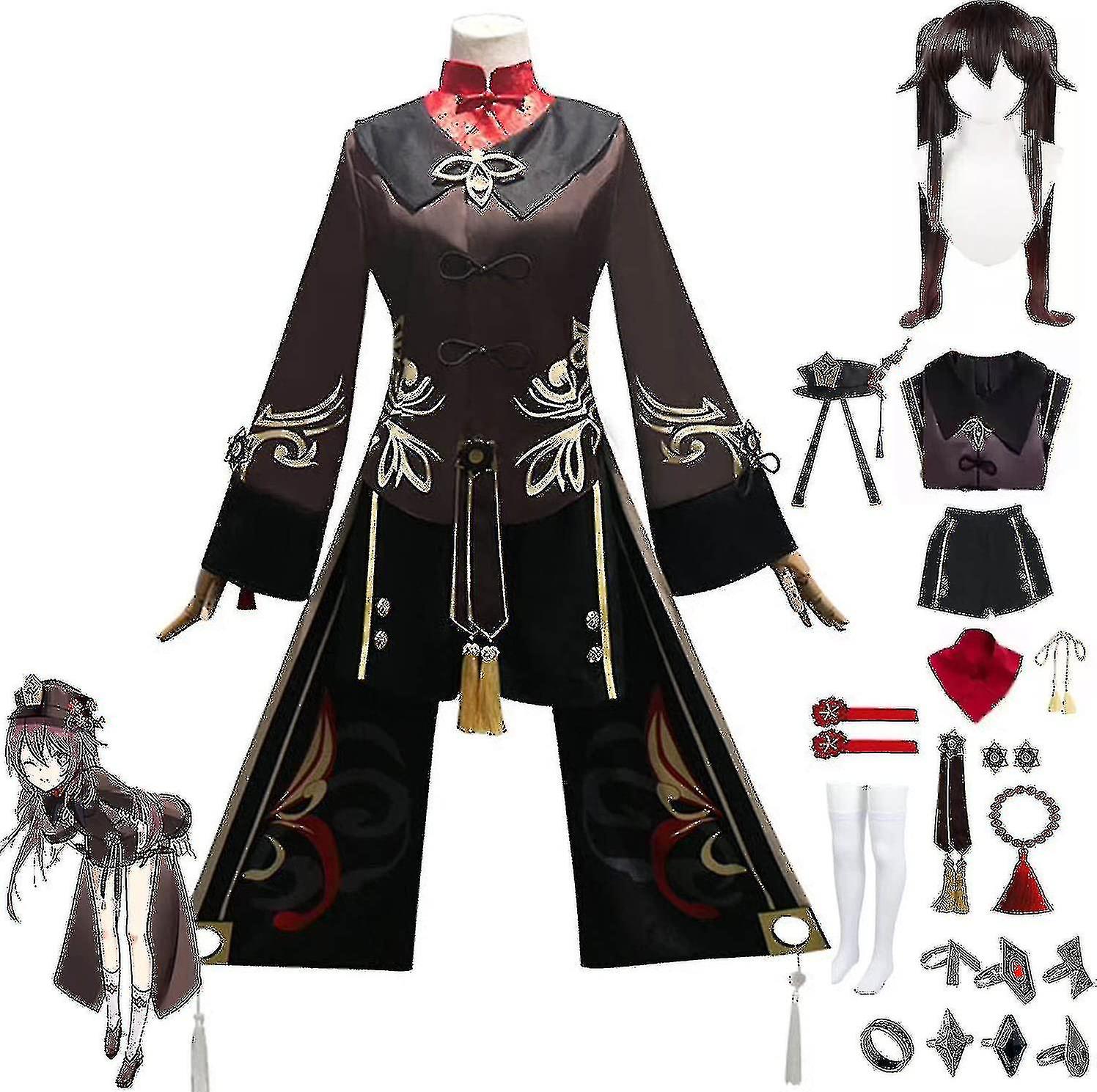Genshin Impact Hu Tao Cosplay Costume Outfit Game Anime Characters Venti Uniform Dress Full Set Halloween Suit With Wig Hat_v