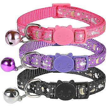 Pcs Anti Strangulation Collars, Adjustable And Luminous Collars With Bell And Safety Buckle For Cat Kitten Puppy, Black+purple+pink