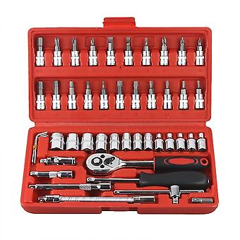 46pcs Car Repair Tool Kit, Ratchet Torque Wrench Spanner Screwdriver Socket Set Combo Tools Kit Bicycle Auto Repairing