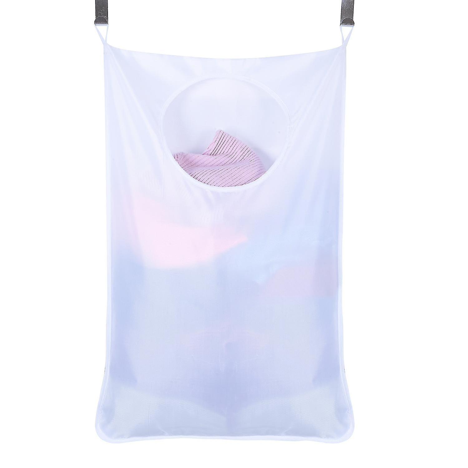 (White)2pc Hanging Laundry Hamper Laundry Bag Holder Laundry Collector Bag Organizer for Bedroom Bat