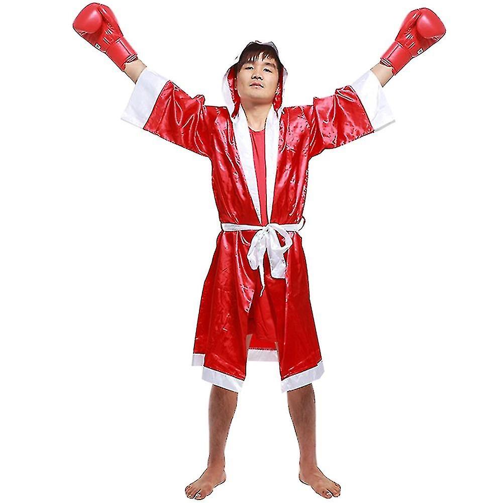 Blue Mma Boxing Match Muay Thai Cloak Robe Uniform Costume(Red)XXL