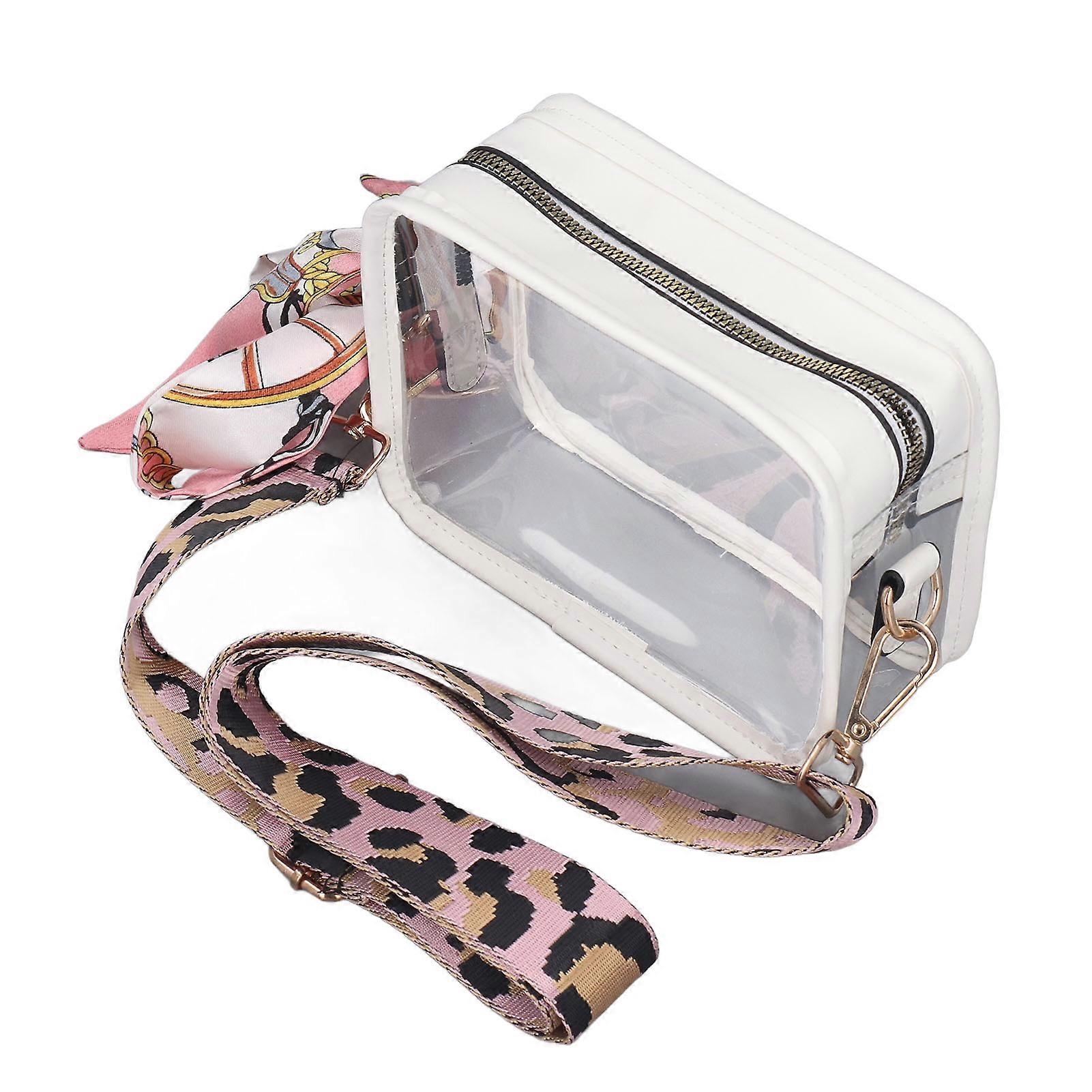 حقيبة الكتف الشفافة حبال الحقيبة مع وشاح الحرير 2 حزام الكتف سعة وافرة سحاب محفظة رسول متعددة الاستخدامات العصرية للنساء