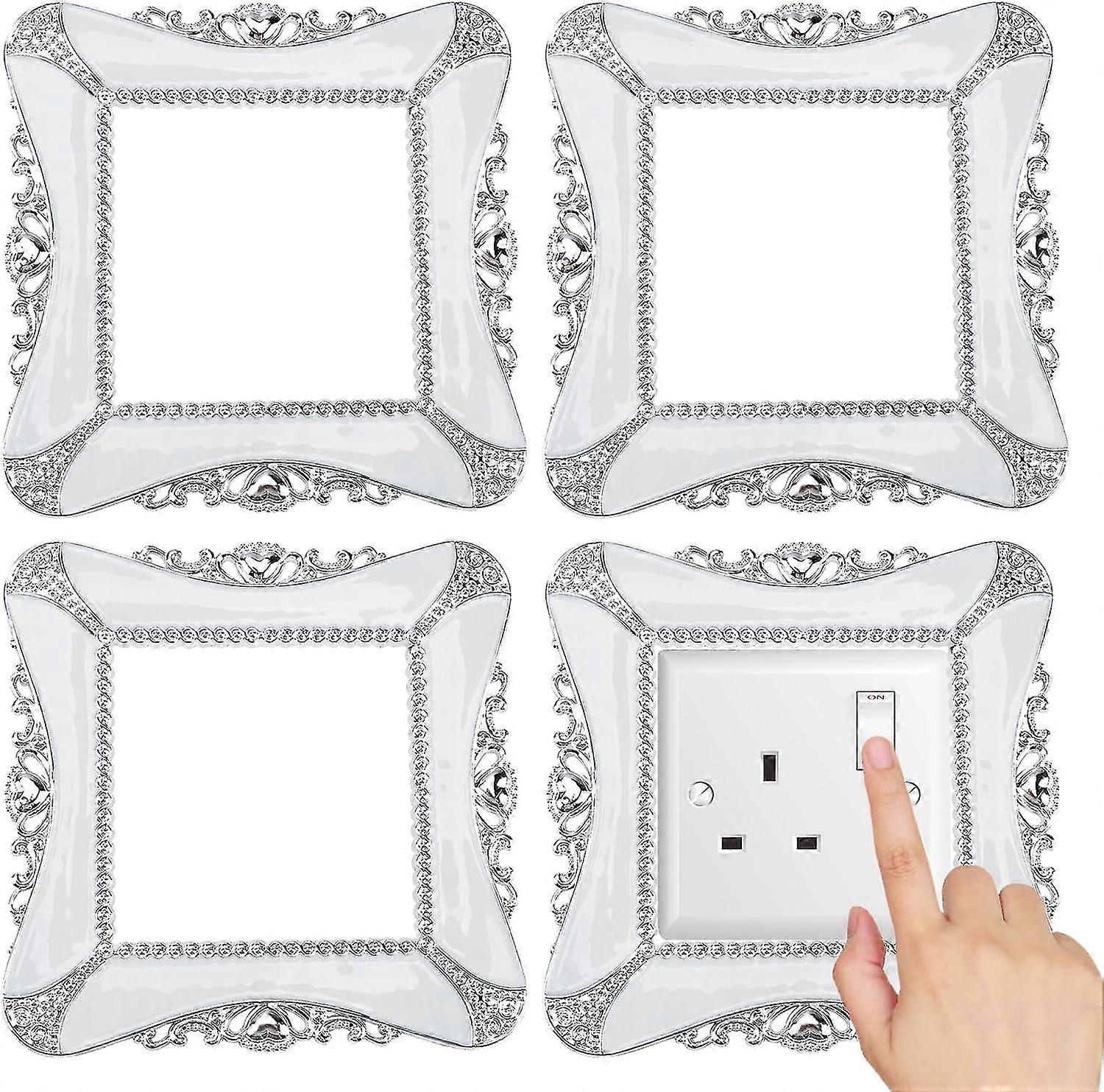 Light Switch Surround White, 3 Pcs Silver Light Switch Cover Square Acrylic Socket Panel Sticker Resin(8.68.6 CM)