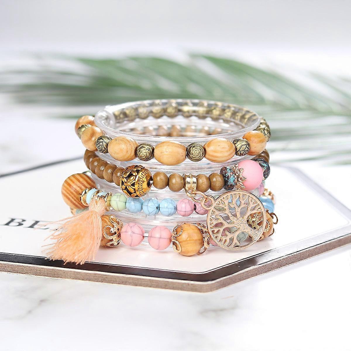 Bracelet - Bohemian Beaded Charms - Life Tree Tassel - Nature's Serenity
