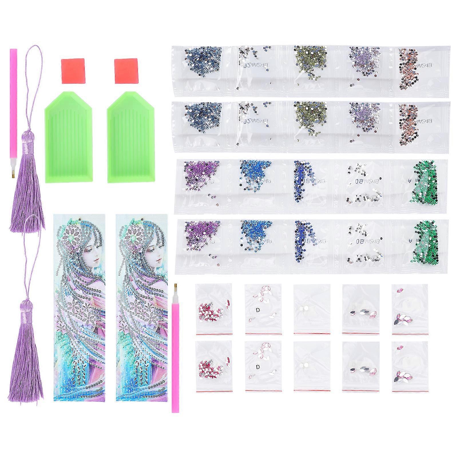 2 Set Diamond Bookmarks Crystal 5D DIY Painting Fancy Shape Round Lady Pattern Hanging Craft
