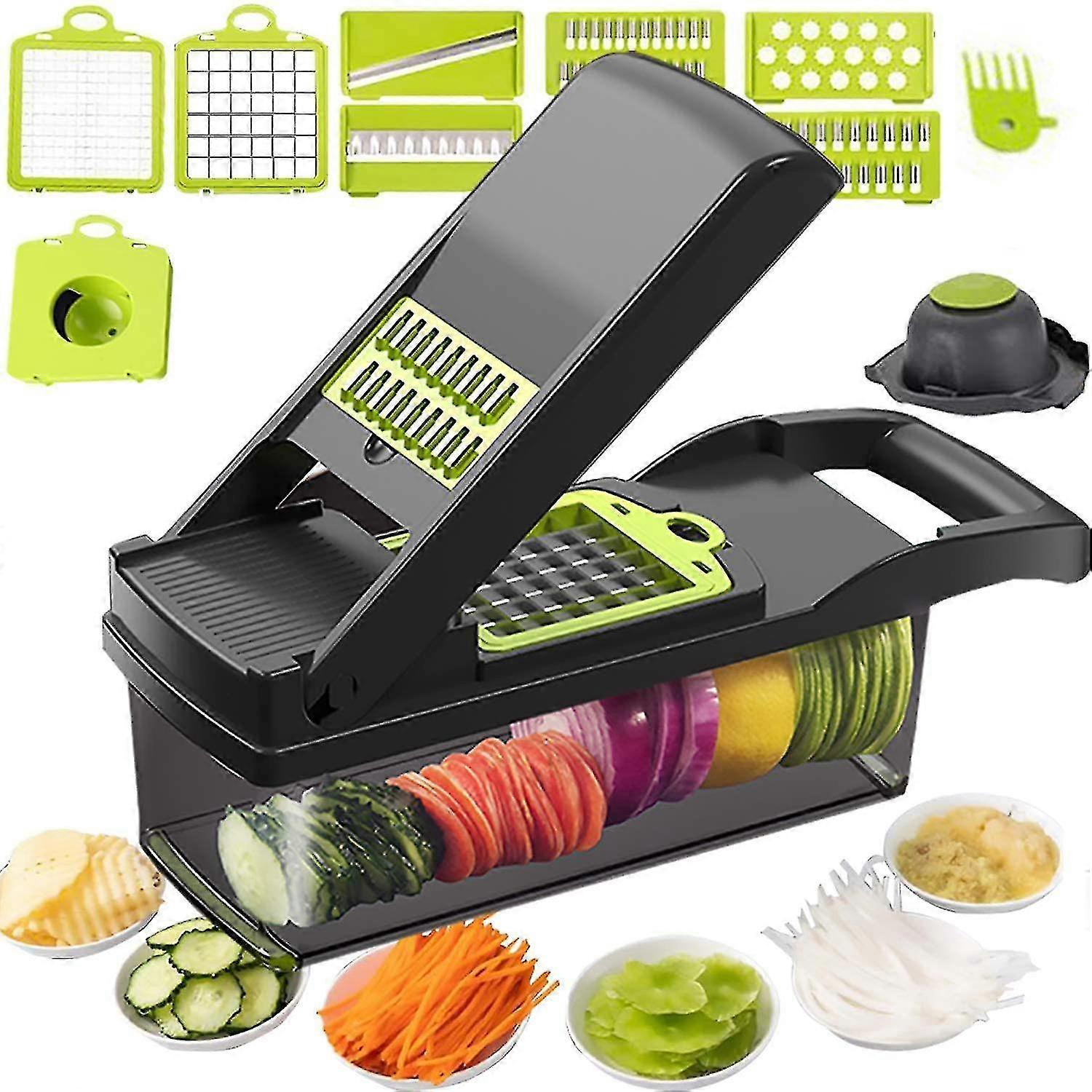 12 In 1 groentehakselaar, heavy duty mandoline snijmachine aardappel ui ui chopper voedsel chopper veggie chopper met dunschiller, handbeschermer en containe