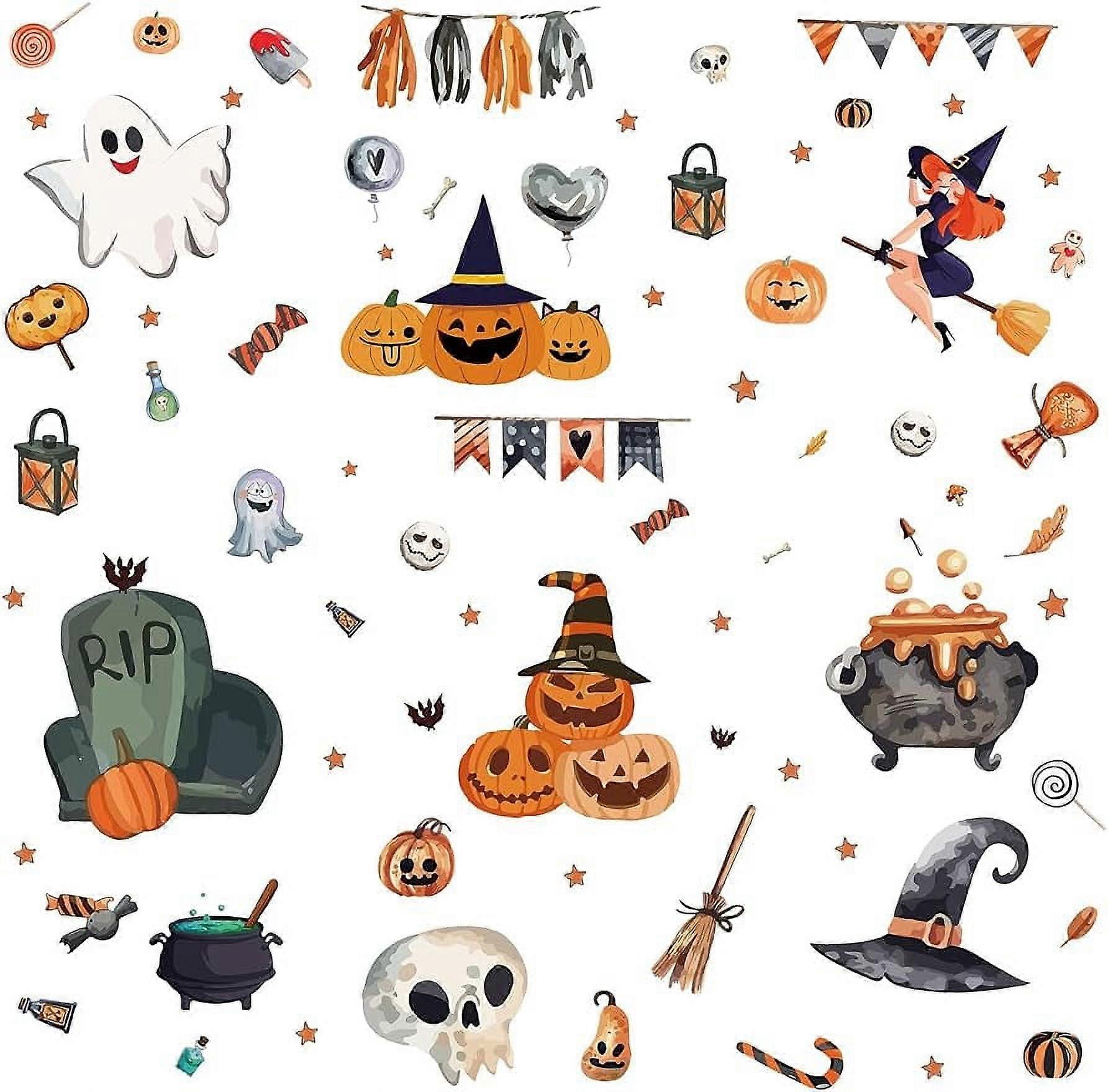 8 Sheets 8 Styles Halloween Window Stickers Large Skull Ghost Pumpkin Window Clings Wall Decor Decals