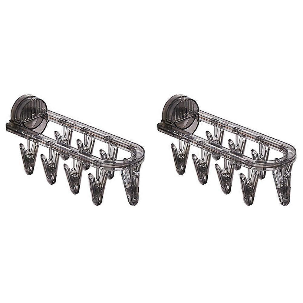 2PC Bathroom Suction Cup Drying Rack Folding Socks Drying Rack Household Clothes Rack Multi Clip Drying Socks Artifact,A