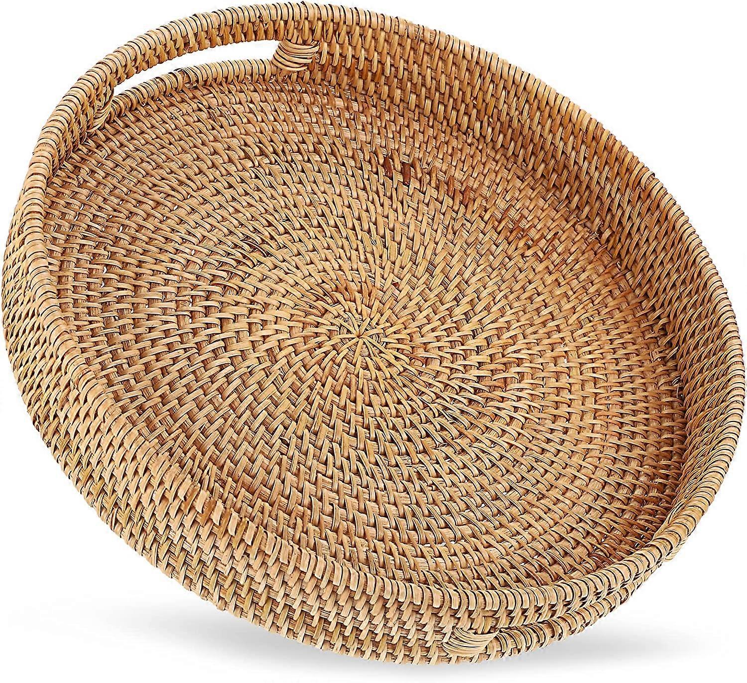 מגש ראטן עגול עם ידית באריגת יד מגש אחסון פירות ראטן (קטן)