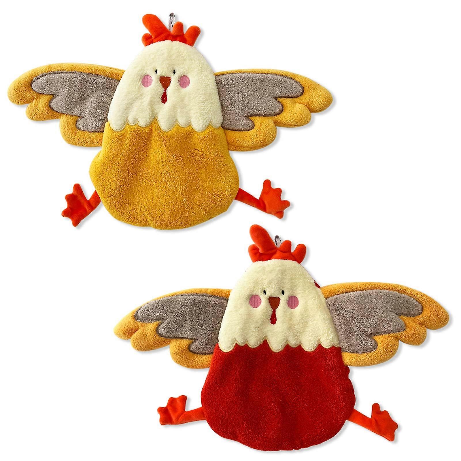 2 Pack Super Absorbent Cute Chicken Hand Towel, Soft Kitchen Towels with Hanging Loop
