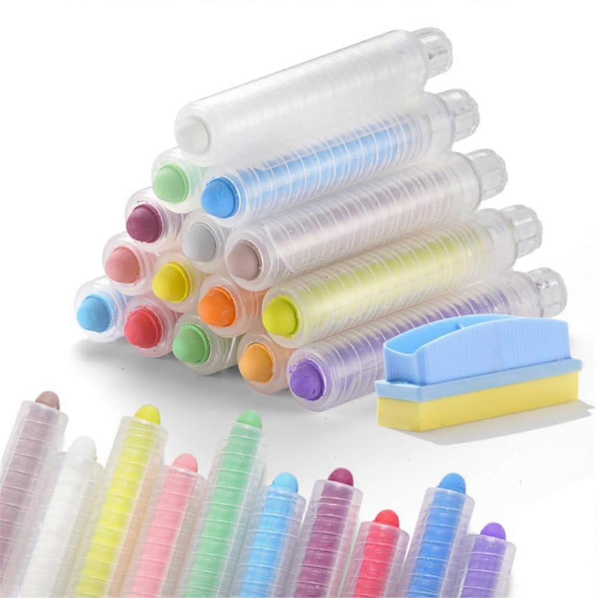 15Pcs Σετ Κιμωλίας χωρίς Σκόνη με Γόμα Κιμωλίας, Χρωματιστή Κιμωλία με Κάτοχο, Έγχρωμη Κιμωλία Πεζοδρομίου για Παιδιά, Χρώμα Κιμωλίας