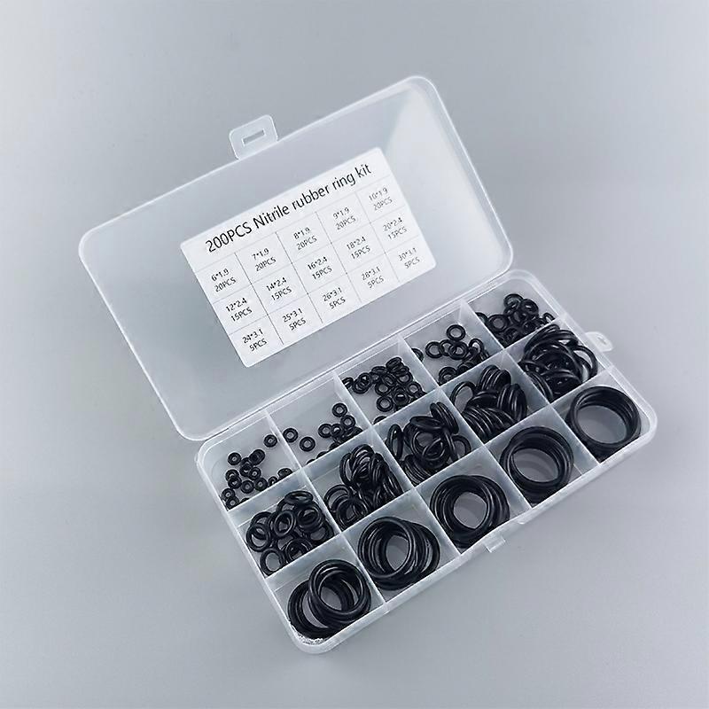 200pcs Rubber O-ring Boxed For Faucet Hose Connector Seal Valve Water Proof Machine Oil Proof Washer Combo Set Accessories