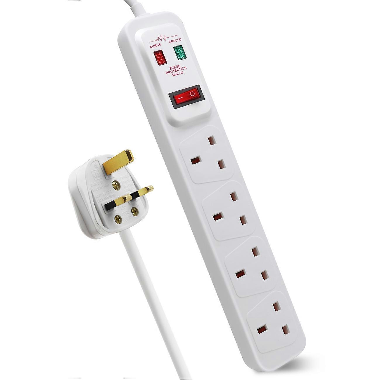 4 Way Extension Lead Surge Protecetd with Switched Socket White, 1M