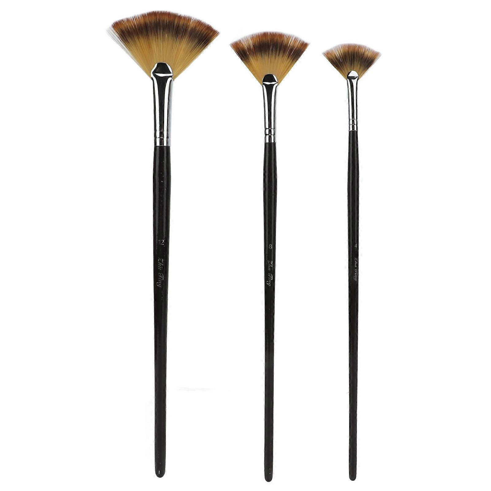 3Pcs Fan Paint Brush Set Long Handle Soft Bristles Good Toughness Fan Shaped Nylon Hair Paint Brush for Art School