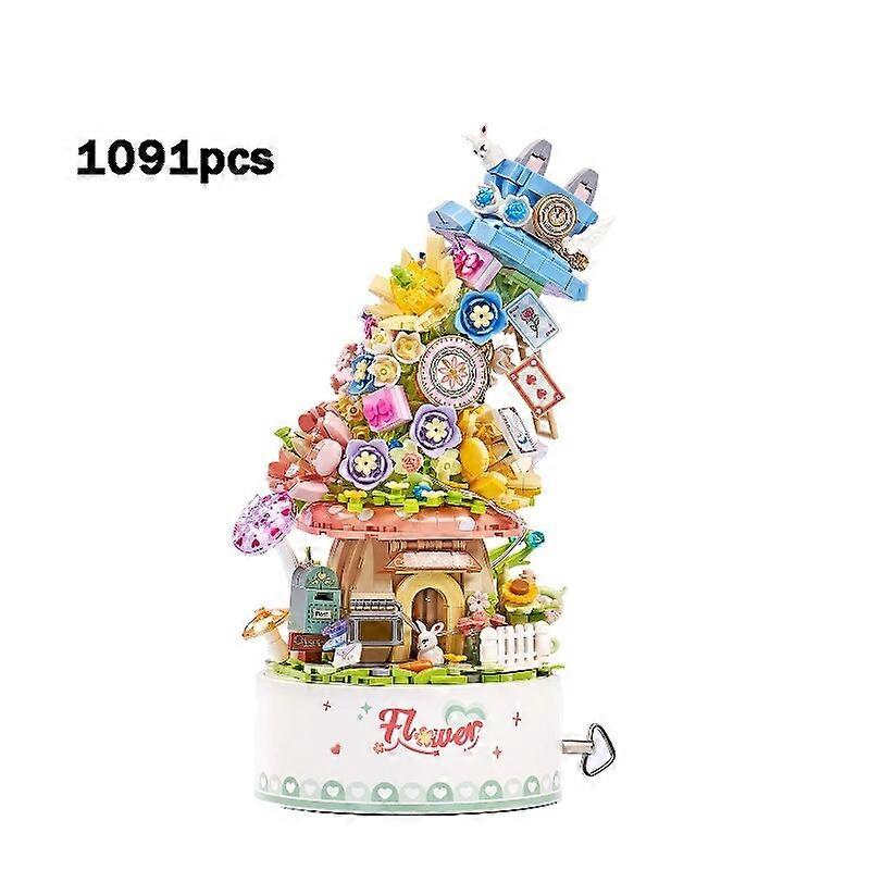 Dessert ice Cream Wonderful Flower Journey Music Box With Lighting Sets Small Particles Building Block Assembly Toys Kids Gifts