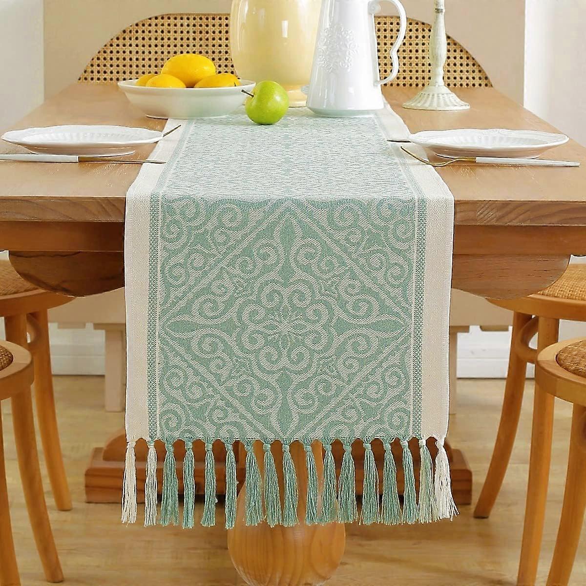 1 pcs Floral Farmhouse Coffee Table Runner for Living Room Wedding Party Dinner Table Runner with Fringe Rectangle Skid Resistant Long Table Runner fo