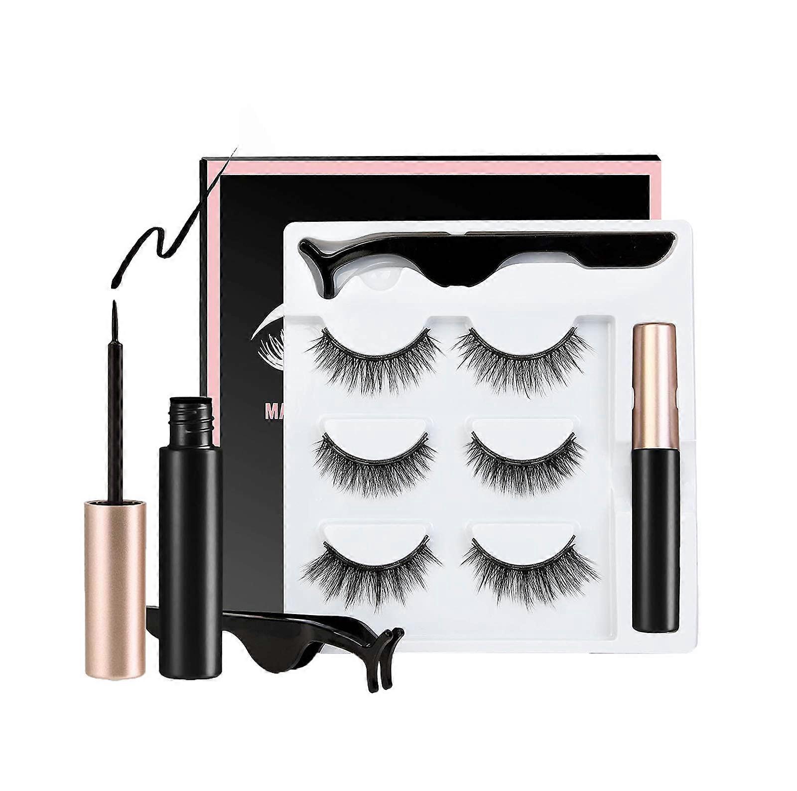 5pair 3D Magnetic Eyelashes with Liquid Eyeliner Tweezer Makeup Tool Set Reusable Magnetic Eyeliner