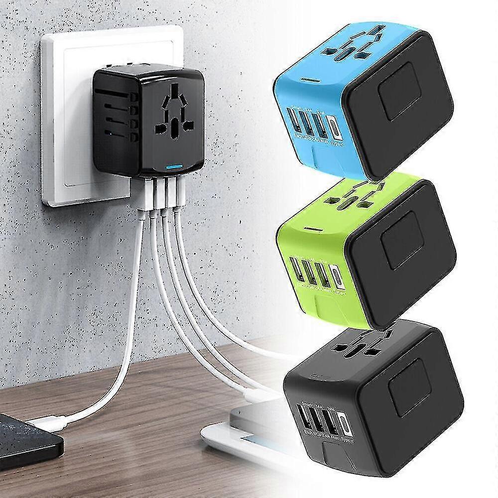 World Wide Travel Adapter Multi Plug Universal Charger Uk Eu Au Us 4 Usb Port