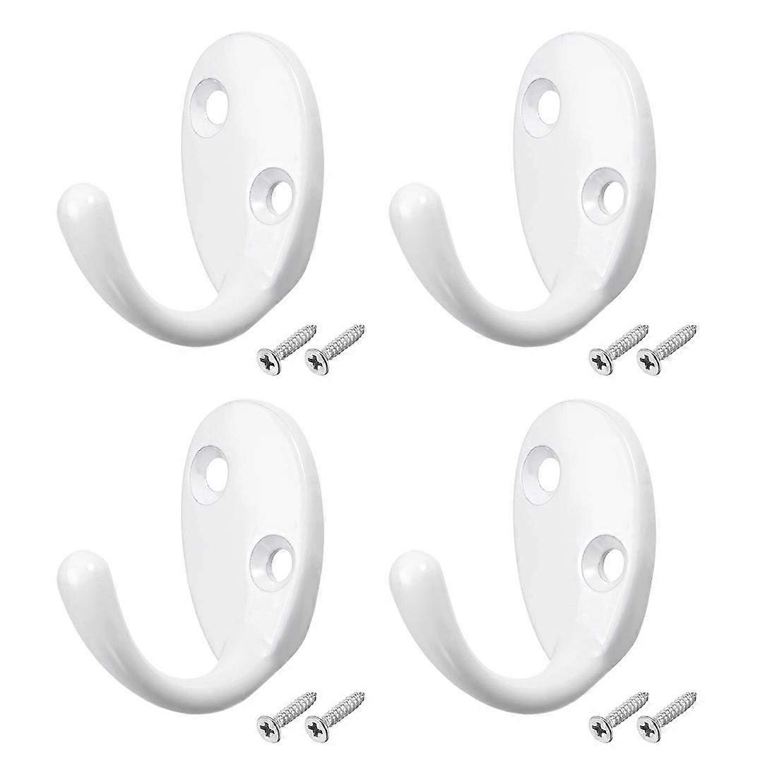 4 Pcs Wall Mounted Hook Robe Hooks Single Coat Hanger Hanging, Zinc Alloy, White