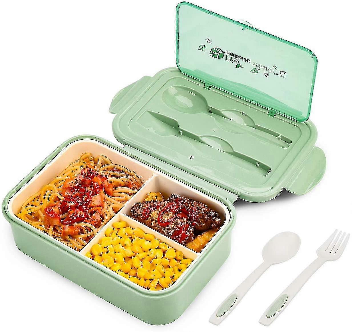 Lunch Box, Leakproof Bento Box For Kids Adults, Food Container With 3 Compartments And Cutlery Set, Bpa Free, Microwave And Dishwasher Safe Meal Prep