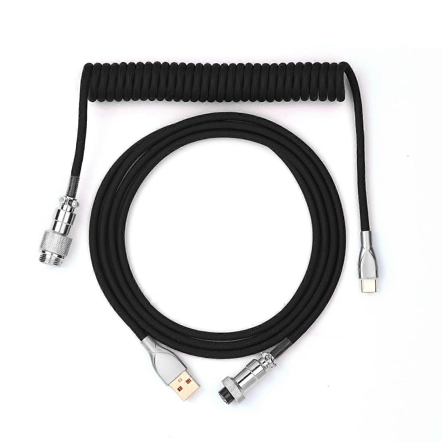 Mechanical keyboard aviation plug cable aviation connector spring telescopic Type-C socket data cable, black
