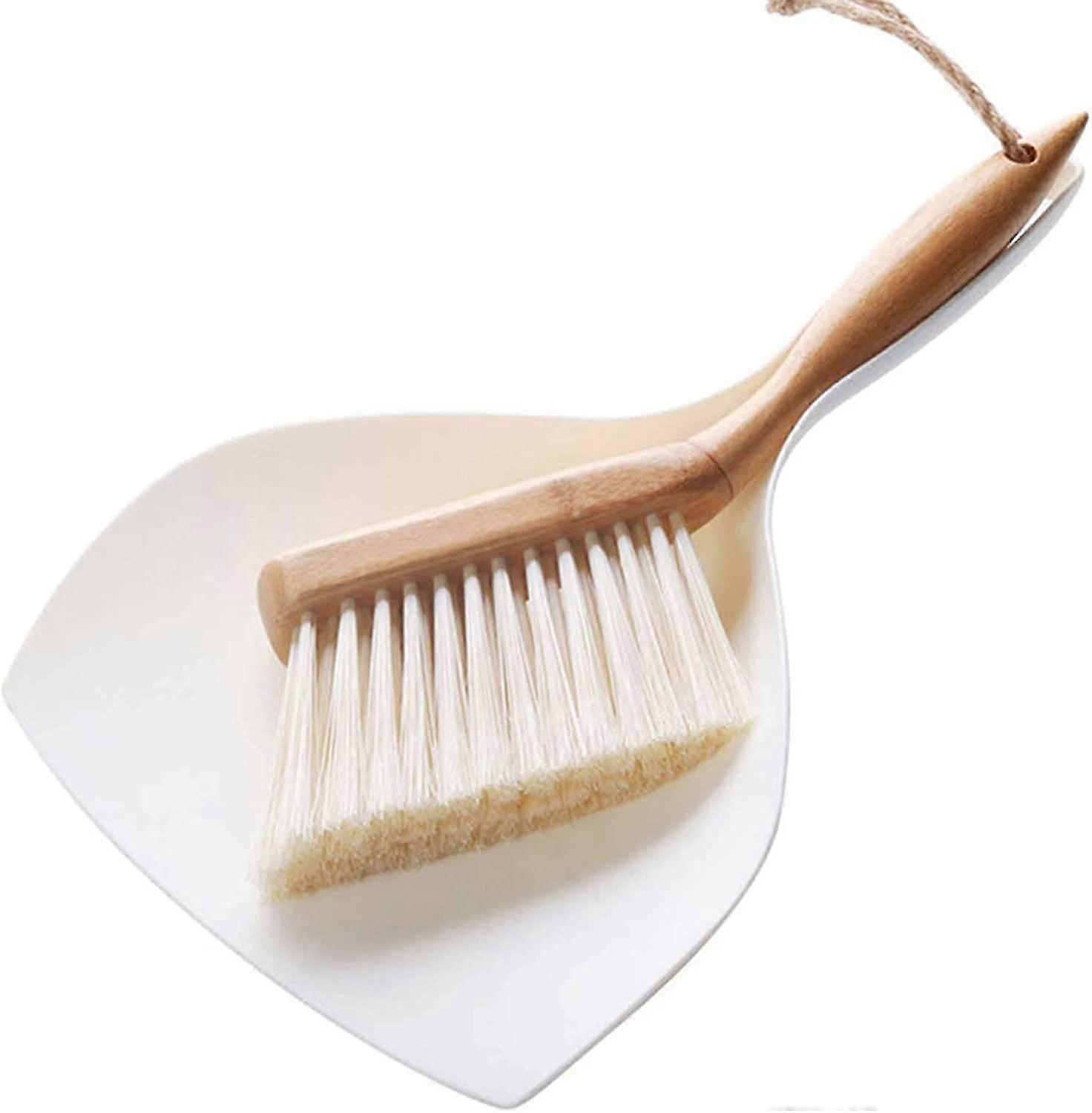 mini dustpan, set of 2 portable wooden dustpan and brush, small multi-function broom