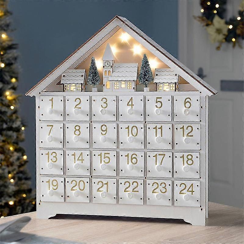 24 Days White Wooden Led Christmas Advent Calendar Storage Drawer