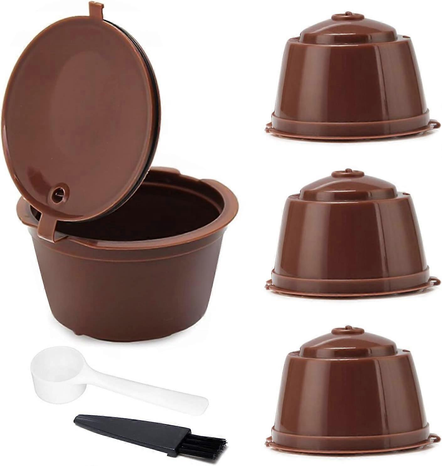 3 Reusable Coffee Capsules Refillable Filter, Refillable for Coffee Maker, with 1 Plastic Spoon and 1 Brush