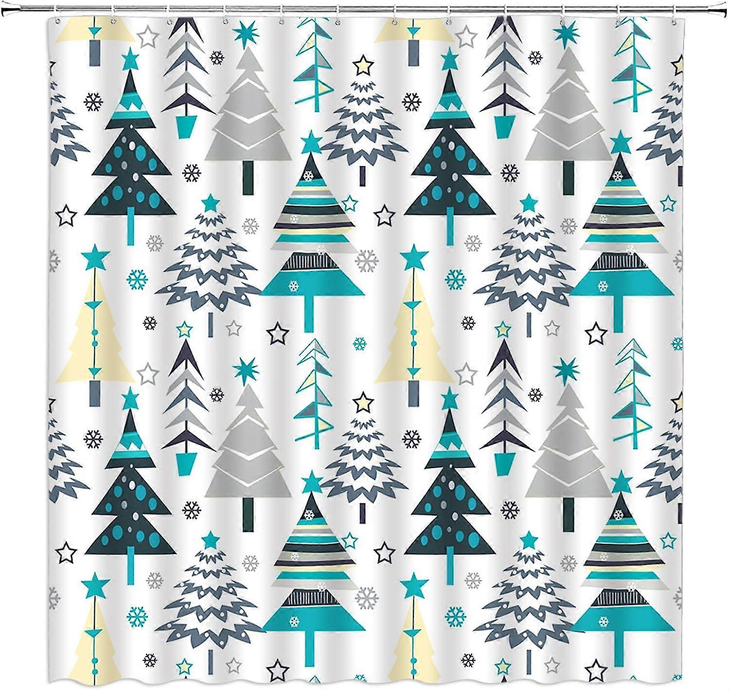 Linki Christmas Tree Shower Curtain Xmas Pine Trees Winter Snowflake New Year Holiday MinimalistTeal