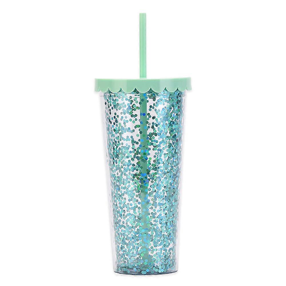 700ml double-layer plastic cup, simple transparent sequined glitter straw cup, large-capacity water cup