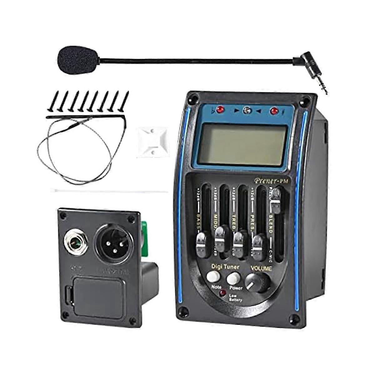 Acoustic Guitar Pickup,5 Band EQ Equalizer Guitar Preamp Piezo Pickup Tuner with Mic LCD Display