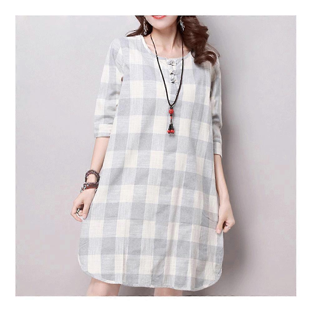 Plus Size Checks Plate Button Cotton