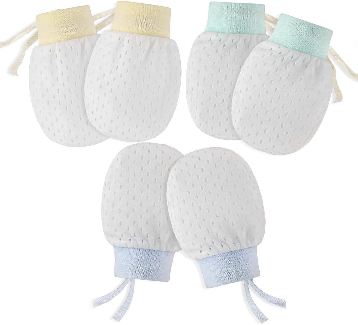 Newborn Mittens No Scratch Mittens 3 Pairs, Adjustable Scratch Resistant Cotton Gloves for Toddlers 0-10 Months