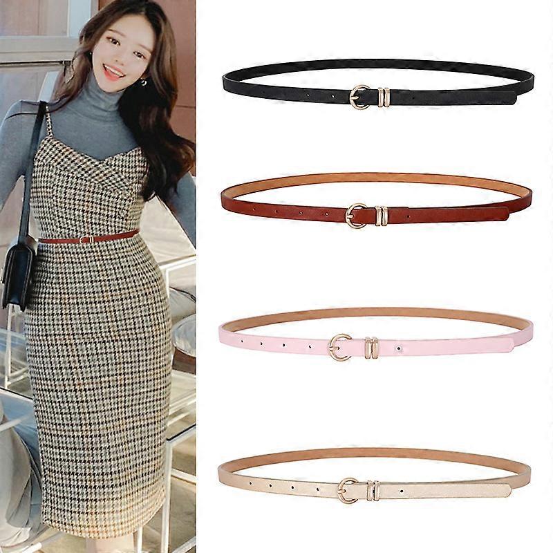 4-Piece Women's Thin Belts Skinny Leather Belt with Gold Alloy Buckle
