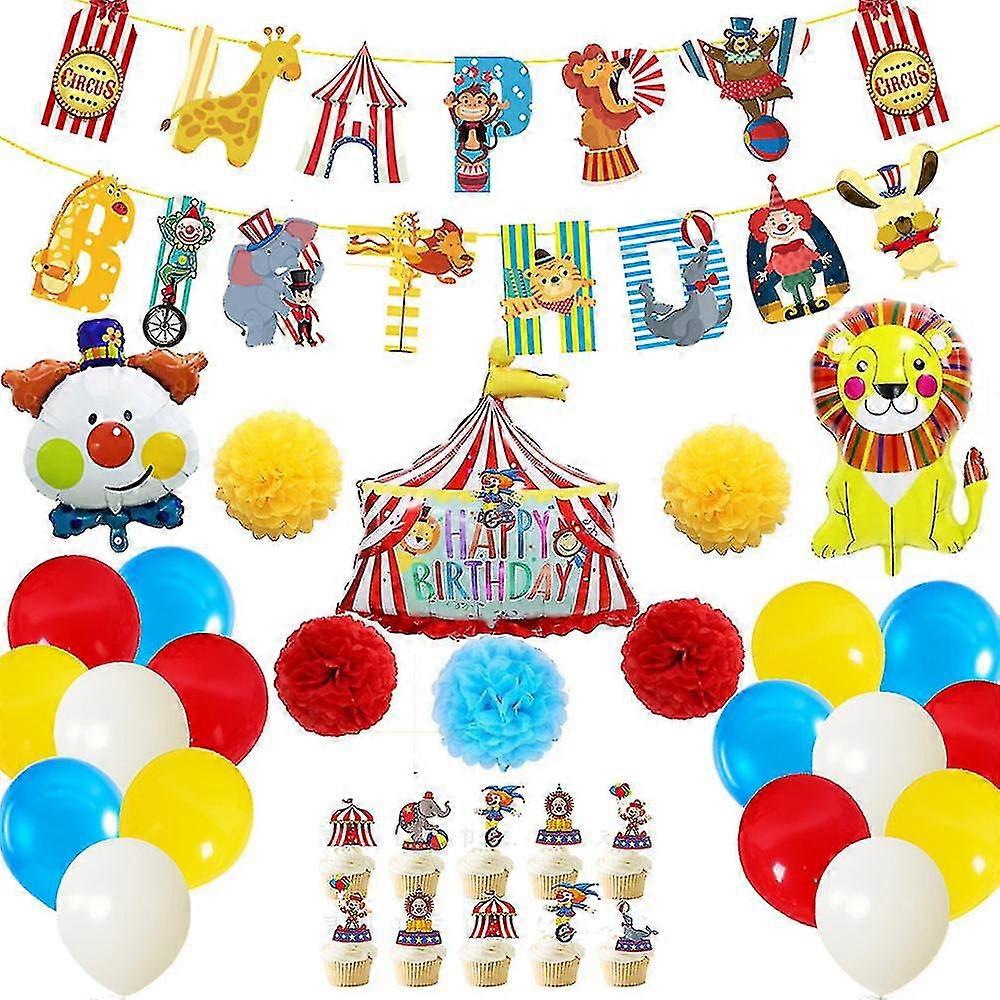 Ny födelsedagsdräkt Cirkus Ballong Banner Cirkus Dra flagga Papper Clown Ballongpaket Yanlieso