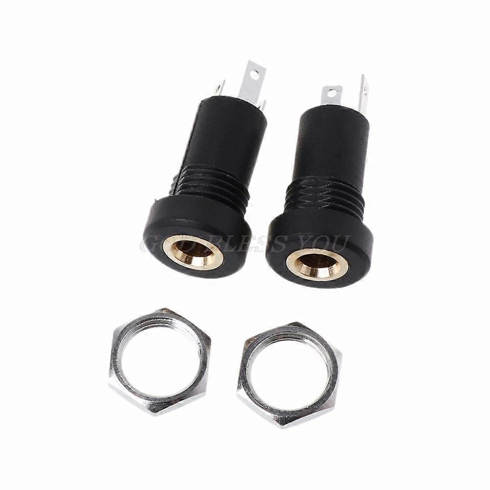 2PCS 35MM Audio Jack Socket 3 Pole Black Stereo Solder Panel Mount Gold With Nuts Connector