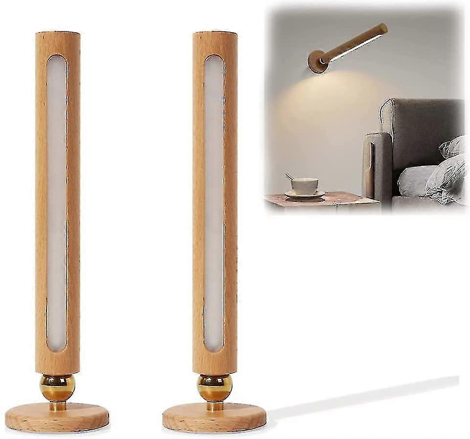 Unbrand Applique murale LED rotative à 360° en bois magnétique amovible intensité variable et rechar