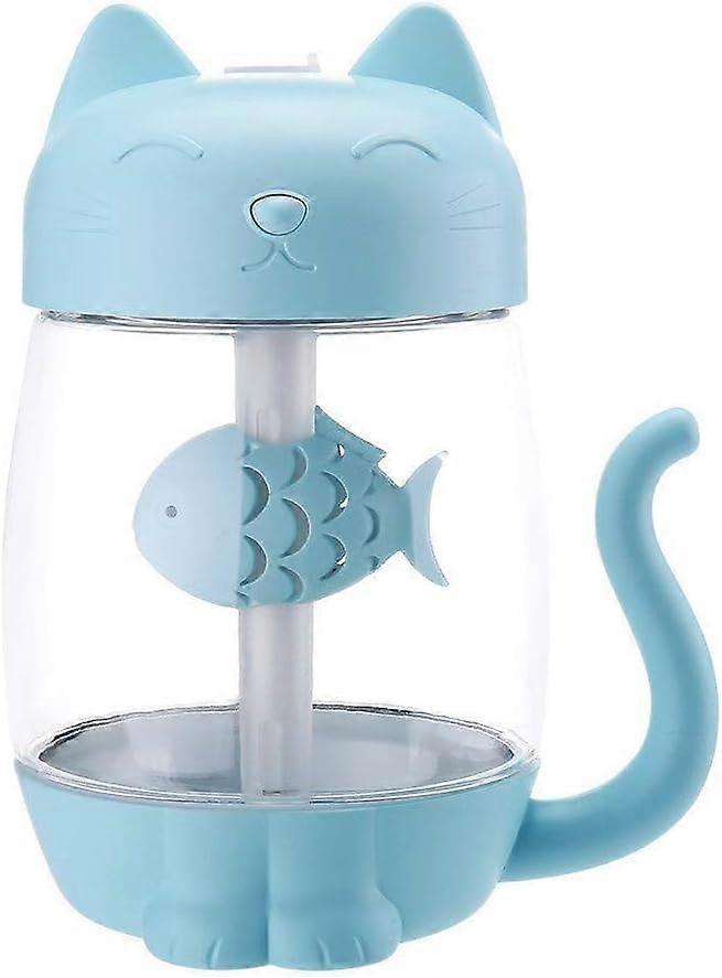 Katze Luftbefeuchter, Dinglong 3 in 1 Luftbefeuchter Niedliche Katze LED Luftbefeuchter Ventilator Diffusor Luftreiniger Zerstäuber (Blau)
